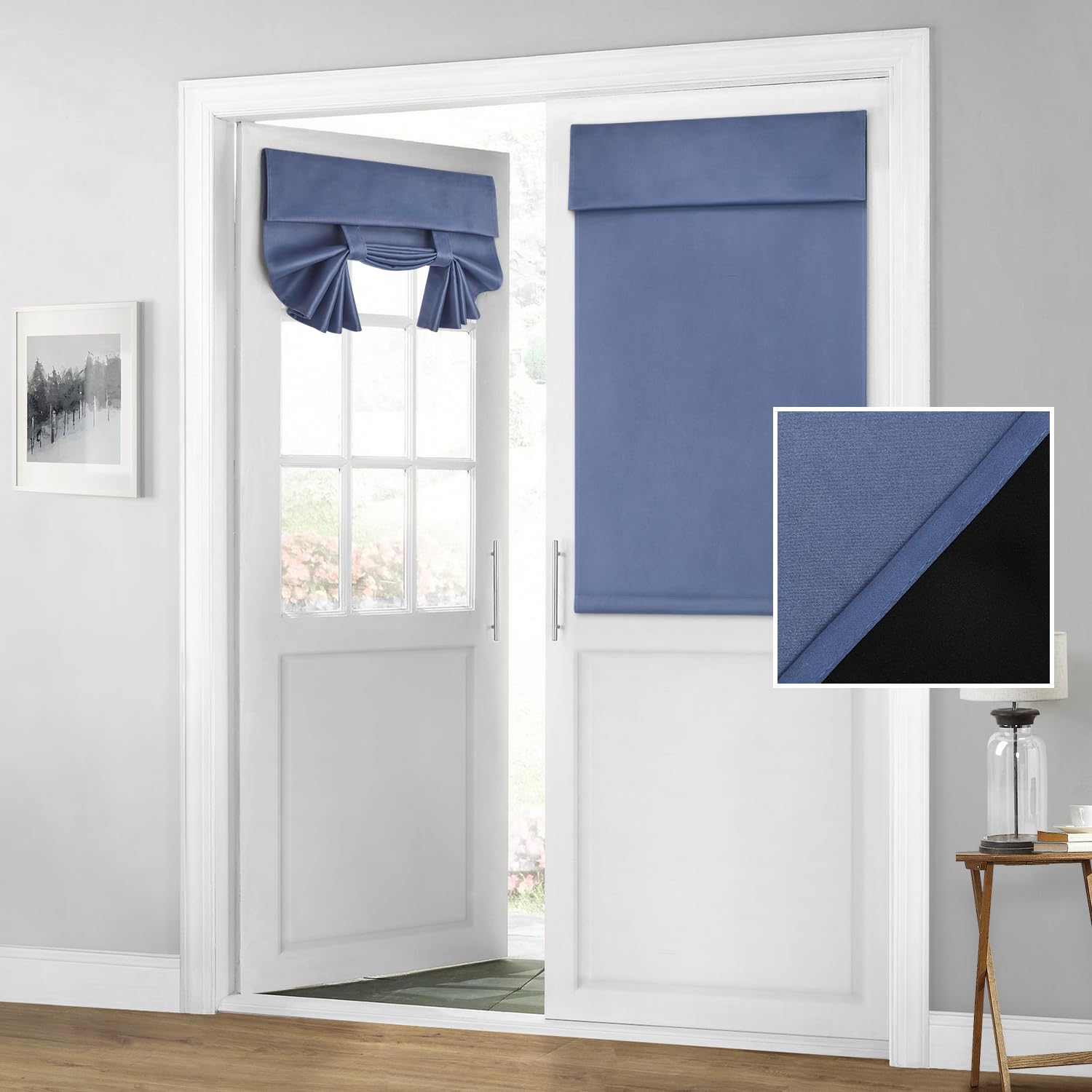 Homeideas 100% Blackout French Door Curtains, Privacy Door Curtains For Door Window, 30 X 40 Inch Room Darkening Curtains, Thermal Insulated Door Window Shades For Bedroom, (1 Panel, Stone Blue)